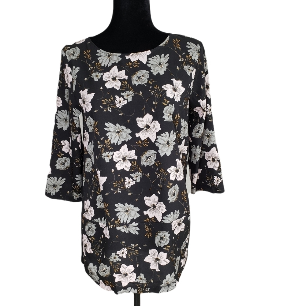 ✅ French Connection Floral Black White Tunic size S